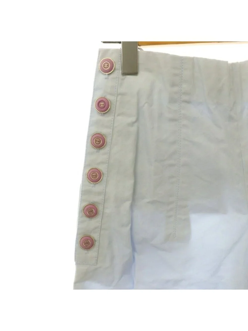 Chanel Coco Button Balloon Silhouette Pants Wide Cotton 36 Light Blue CX